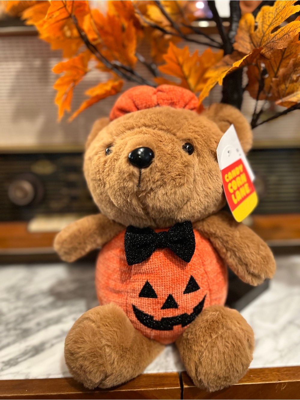✨NEW🧸Candy Cane Lane Teddy Bear Pumpkin Plush🎃
